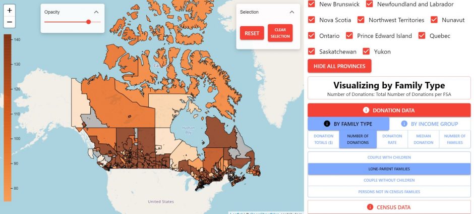 Imahe shows a heatmap, the provinces listed on the side and some extra buttons. 